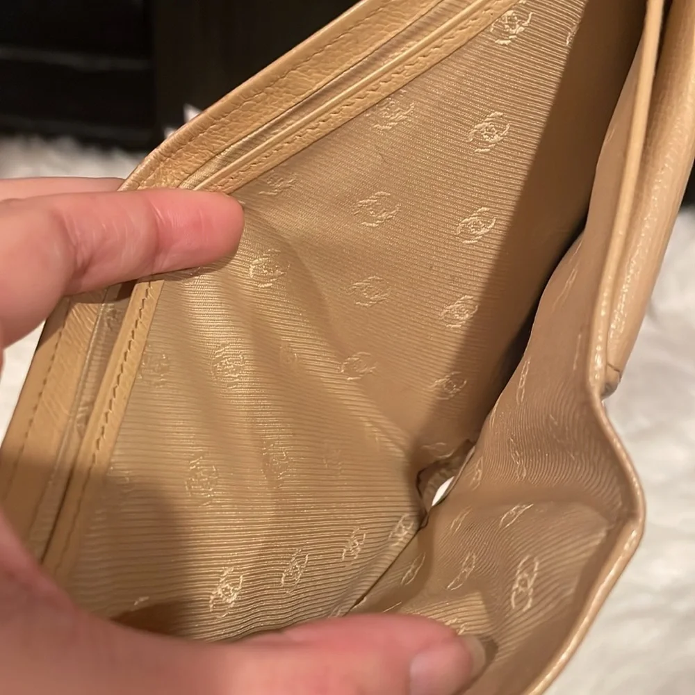 Chanel Beige Leather Wallet - Classic CC Embossed